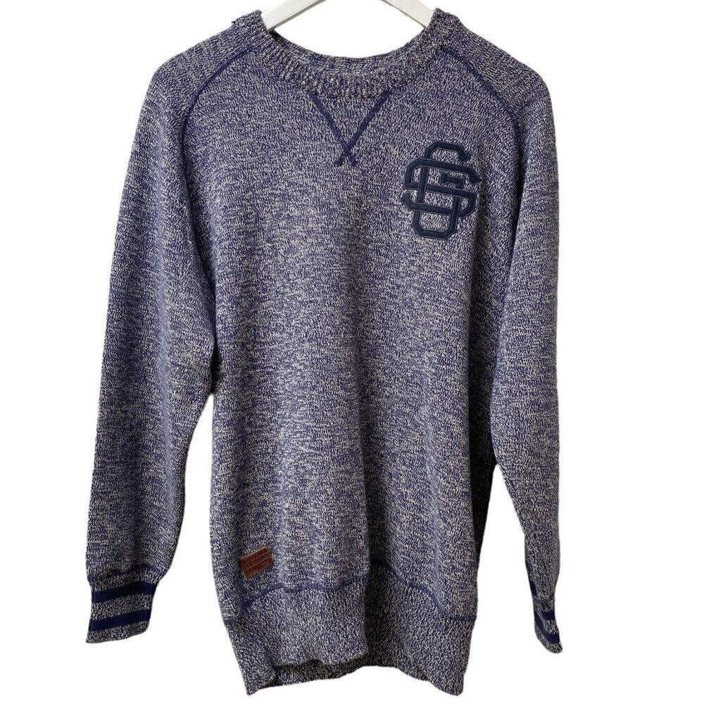 G-STAR RAW Sweater Large Navy Blue Cotton Knit Logo Front  Pullover Unisex